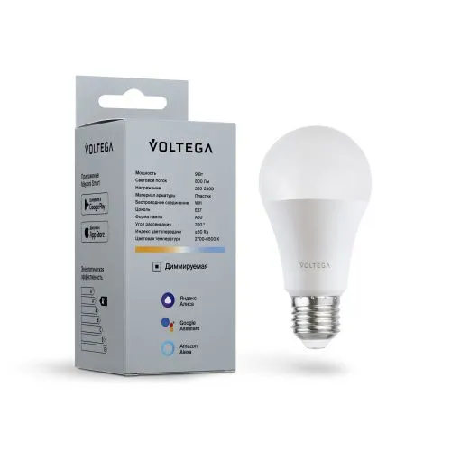 Лампа светодиодная диммируемая Voltega E27 5W 2700К матовая VG-A60E27cct-WIFI-9W 2429  фото 3
